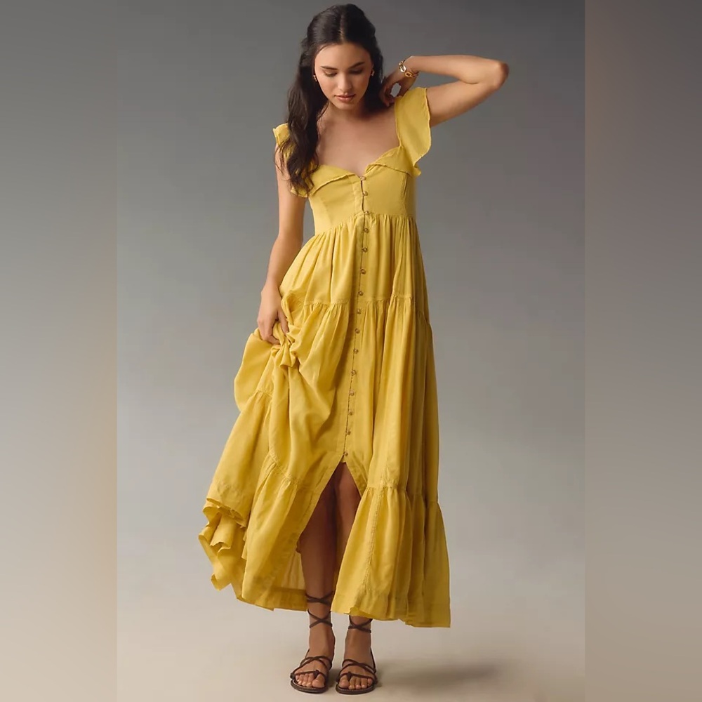 Anthropologie Yellow flutter sleeve Dress XXS